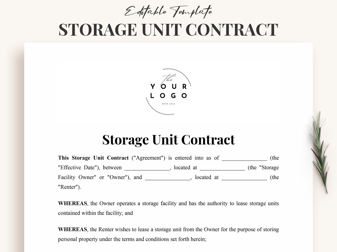 Customizable Storage Unit Lease Agreement Template Storage Rental Customizable Storage Unit Lease Agreement Template Storage Rental