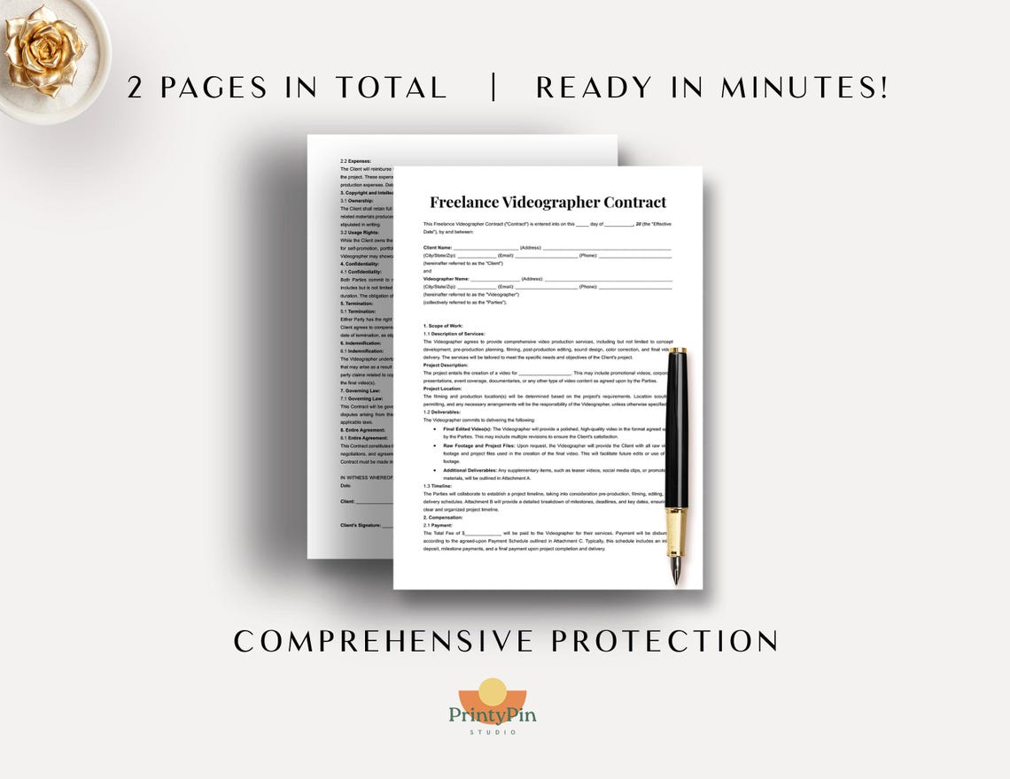 Freelance Videographer Contract Template Word & PDF Customizable