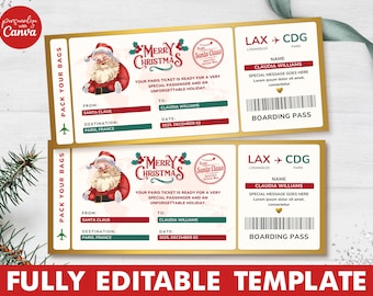 Christmas Boarding Pass Template | Printable Christmas Airline Ticket | Surprise Trip Gift Idea | Personalized Travel Ticket for Holiday