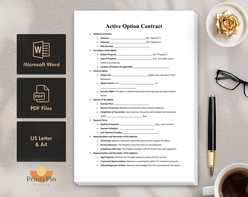 Option Fee Contract Active Option Contract Template PDF - Legal Agreement Forms for ...