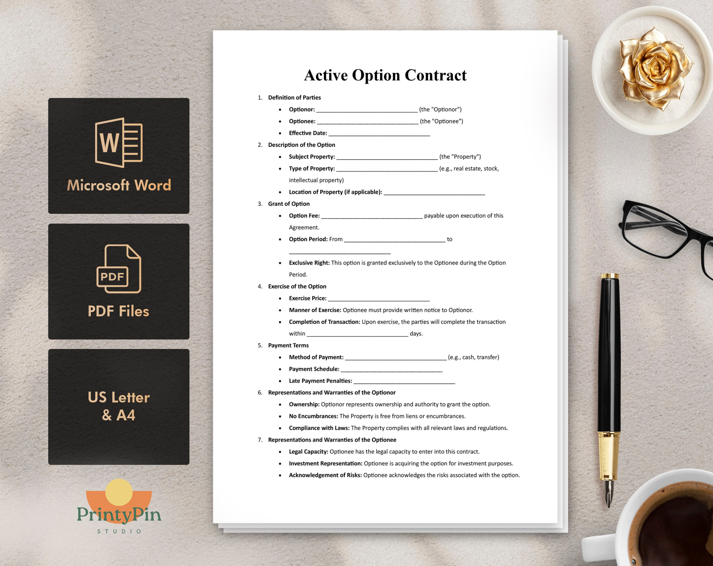 Active Option Contract Template PDF - Legal Agreement Forms for ...