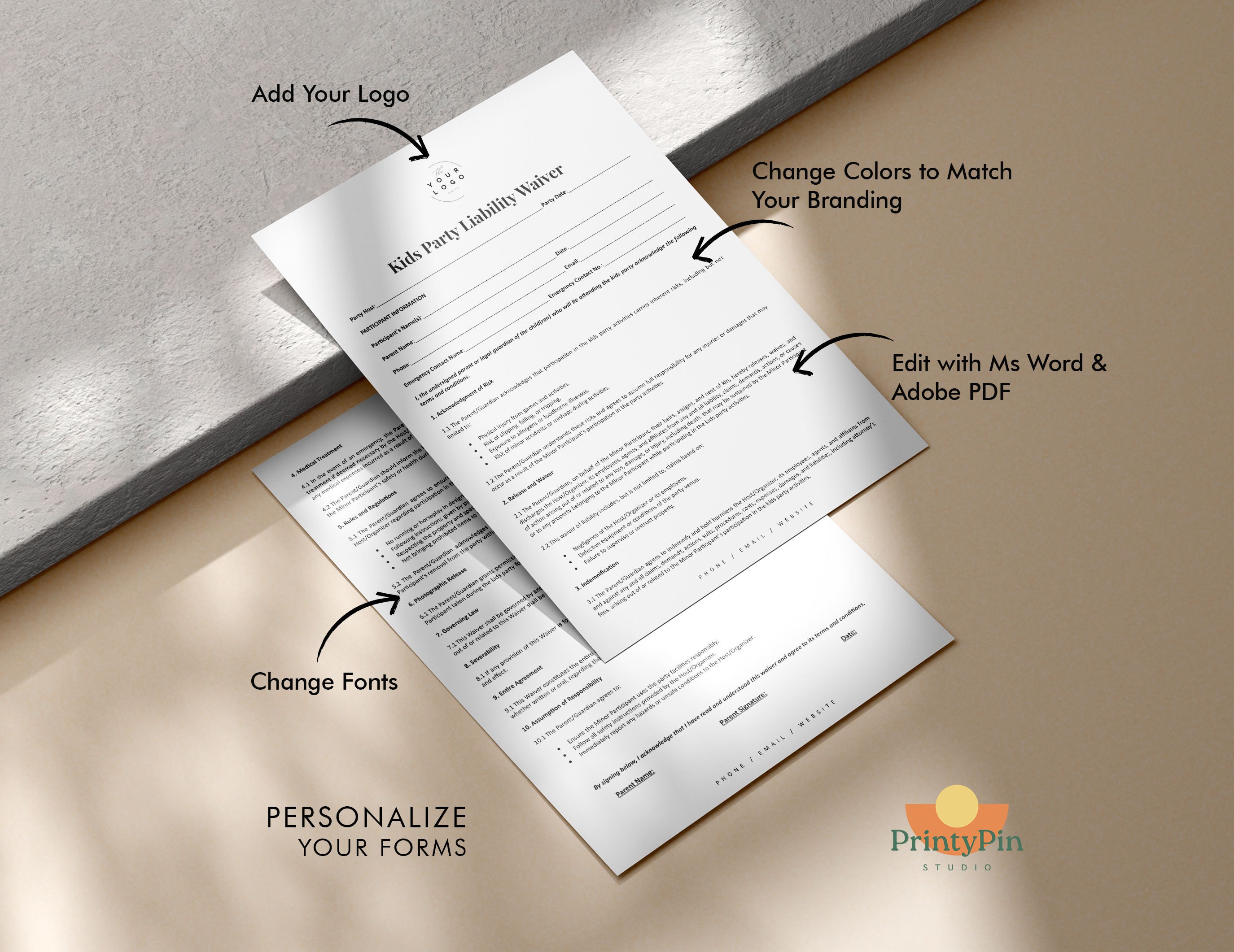 Event Liability Form Liability Waiver for Kids Party - Children's Party Waiver Form ...