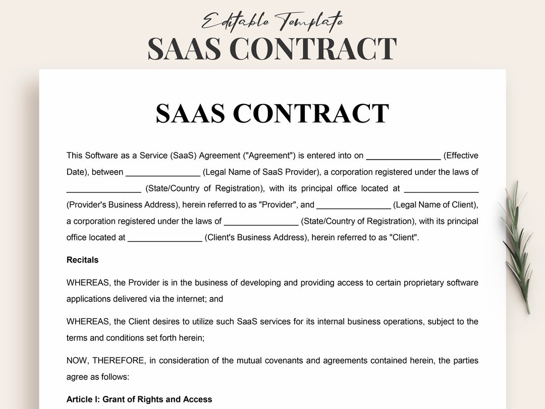Editable Saas Agreement Template Comprehensive Software Service 