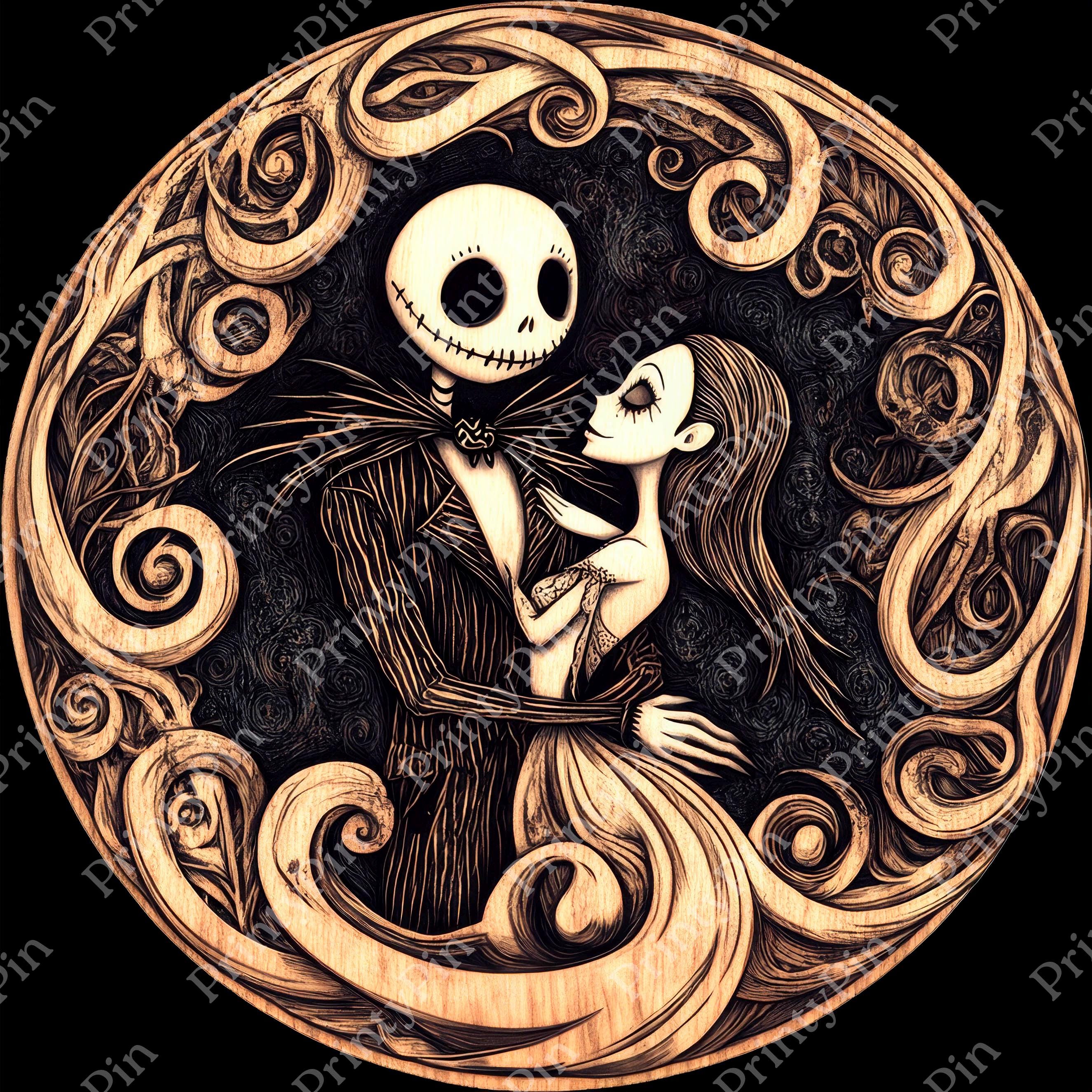 Romantic Gothic Skeleton Couple Laser Engraving File - Halloween Spooky ...