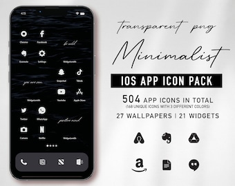 Transparent App icons for iOS 16,17 & iOS 18, Minimalist App icons, iphone Black and White App icons, Custom Aesthetic App Icons,Home Screen