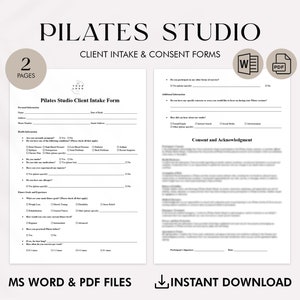 Pilates Studio Client Intake Form Template, Pilates New Client Consent Form, Pilates Studio Forms, Pilates Intake Form, Client Questionnaire