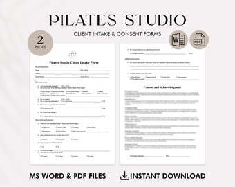Plantilla de formulario de admisión de clientes de Pilates Studio, formulario de consentimiento para nuevos clientes de Pilates, formularios de Pilates Studio, formulario de admisión de Pilates, cuestionario para clientes