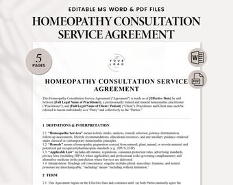 Homeopathy Consultation Form Template | Holistic Practitioner Client Agreement | Editable Intake & Consent Forms - PDF and Microsoft Word