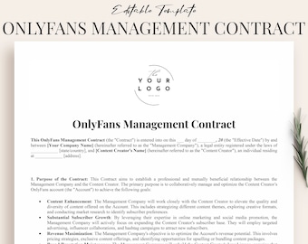 OnlyFans Management Contract Template | Content Creator Agreement | Fully Customizable & Detailed Contract for Influencers