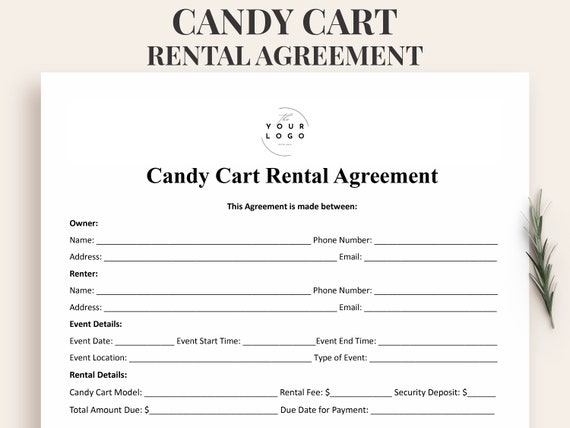 Candy Cart Rental Agreement Template | Editable Candy Cart Contract | Event Rental Agreement PDF & MS WORD Form | Party Rental Businesses