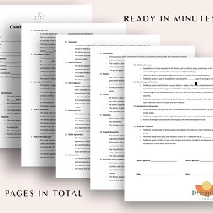 May include: A five-page contract for renting a candy cart. The contract includes sections for security deposit, insurance, damage and liability, use of candy cart, return of candy cart, extra agreements, assignment, governing law, dispute resolution, inspection and condition, additional services, advertising and promotion, equipment and accessories, setup and tear down, and signatures for the owner and renter.