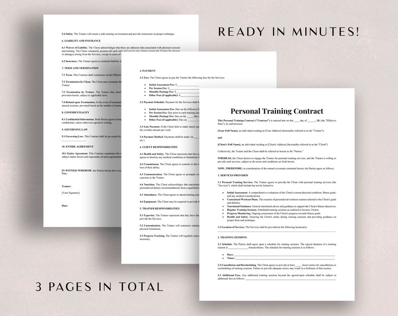 Training Contract Application Example Personal Training Contract Template Word | Customizable Fitness ...