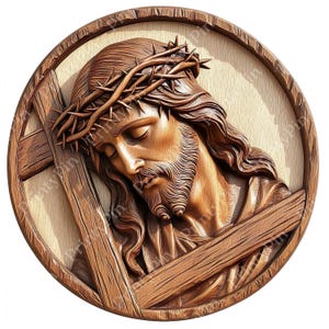 Gesù Cristo Corona di Spine 3D Incisione Laser PNG / Arte Cristiana Religiosa per Intaglio CNC e Incisione su Legno / File Immagine Sacra Dettagliata