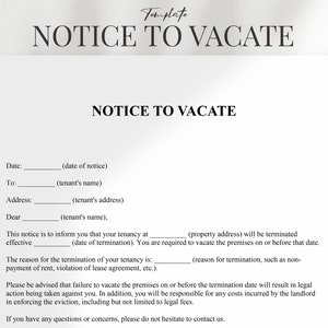 Avis de vacance, modèle d'avis de vacance PDF, Ms Word, avis d'expulsion, modèle d'avis d'expulsion Google Docs