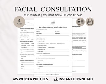 Formulaire de consentement pour le visage - Formulaires d'esthéticienne - Modèle PDF de formulaire d'admission d'un nouveau client pour un salon de beauté - Formulaires modifiables pour le spa - Entreprise de soins de la peau