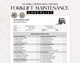 Electric Forklift Inspection Checklist Template - Forklift Repair Service Maintenance Form - Editable Word & Google Docs - Printable PDF