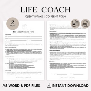 Life Coach Intake Form PDF - Life Coaching Intake Form - Client Intake Forms - Coaching Business Forms - Life Coach Contract - Editable Word