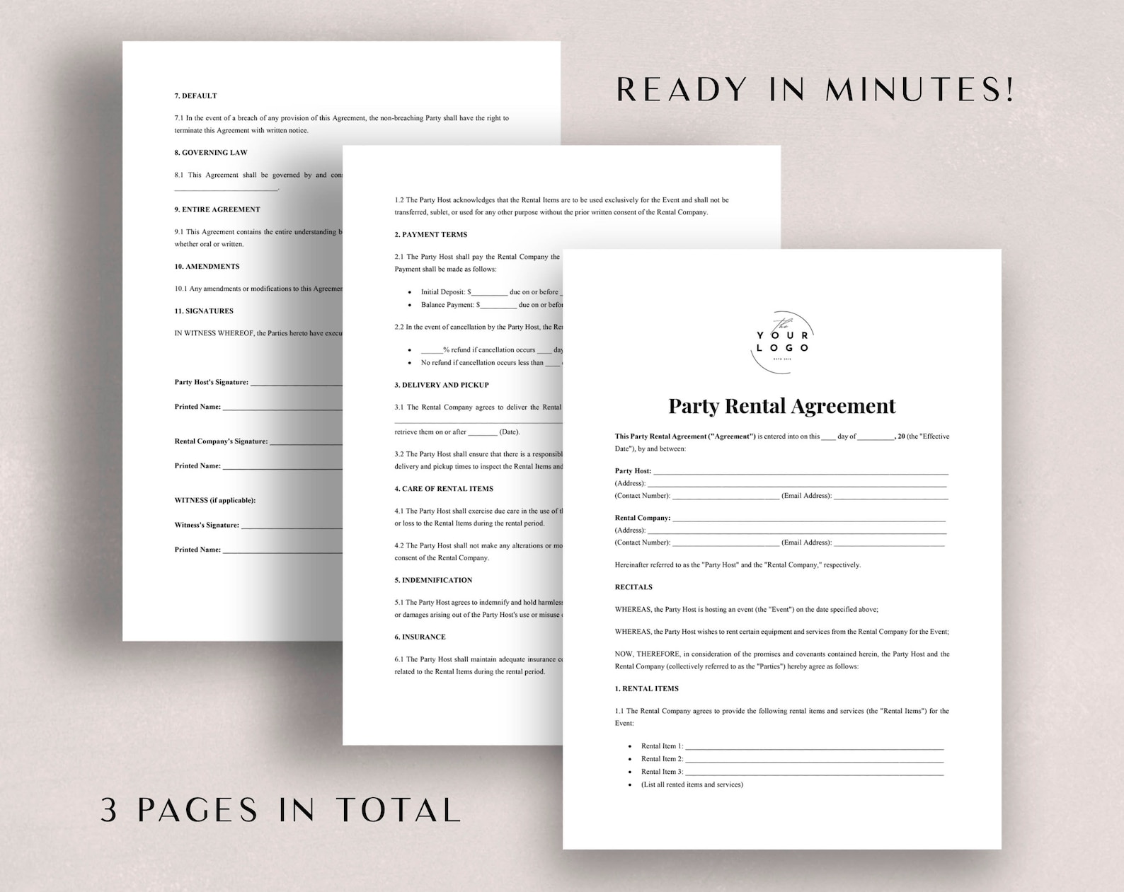 Example Event Rental Agreement Party Rental Contract Template - Event Equipment Rental Agreement ...