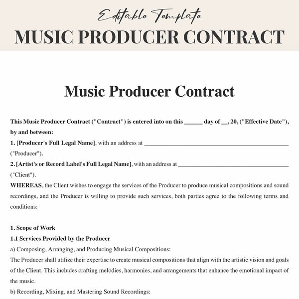 Music Producer Contract Template Word & PDF - Customizable Music Producer Form - Printable Agreement for Music Producers - Instant Download
