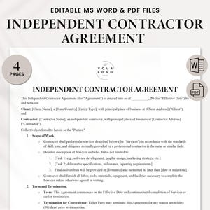 Independent Contractor Agreement Template | Editable Contractor Contract | Instant Download