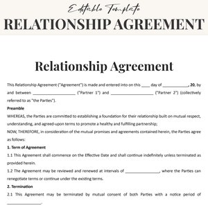 Editable Relationship Agreement Template Bundle - Downloadable Word & PDF Formats for Couples - Customizable Communication and Planning Tool