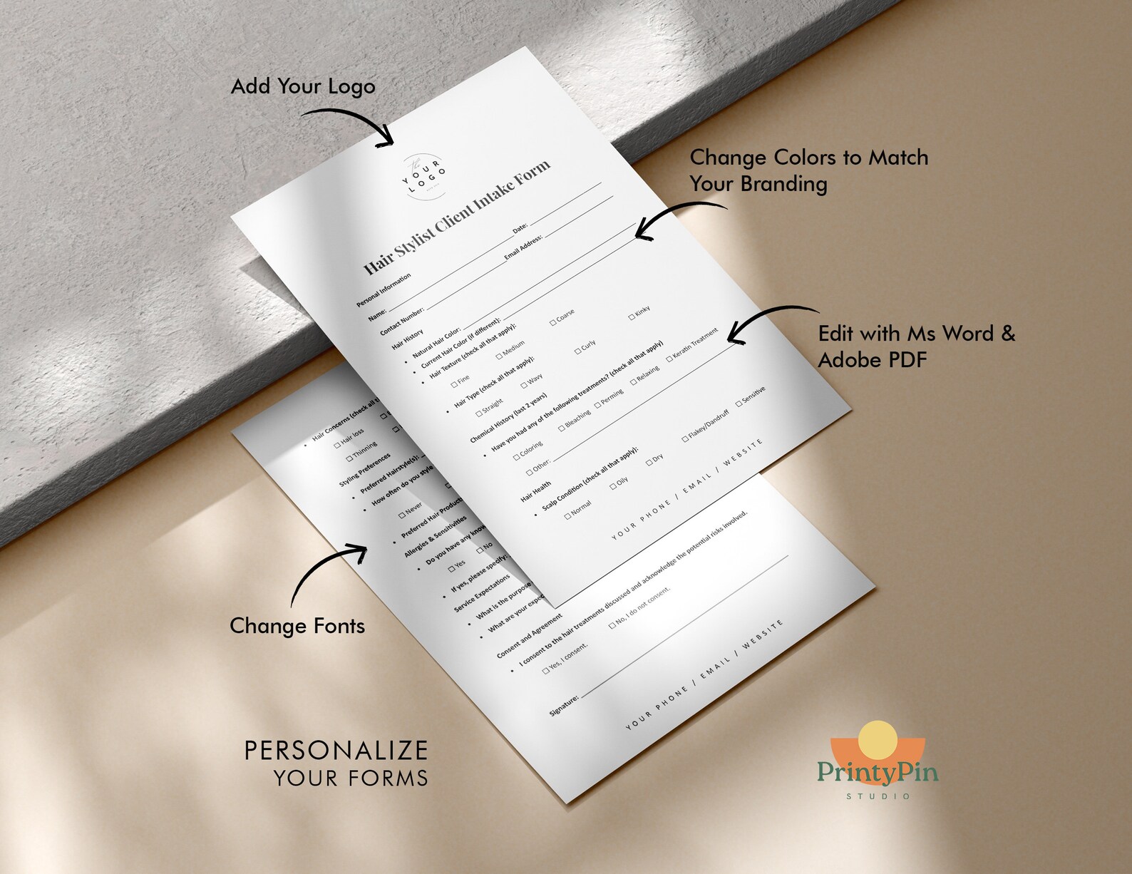 Hair Stylist Client Intake Form, Photo Release & Consent Template ...