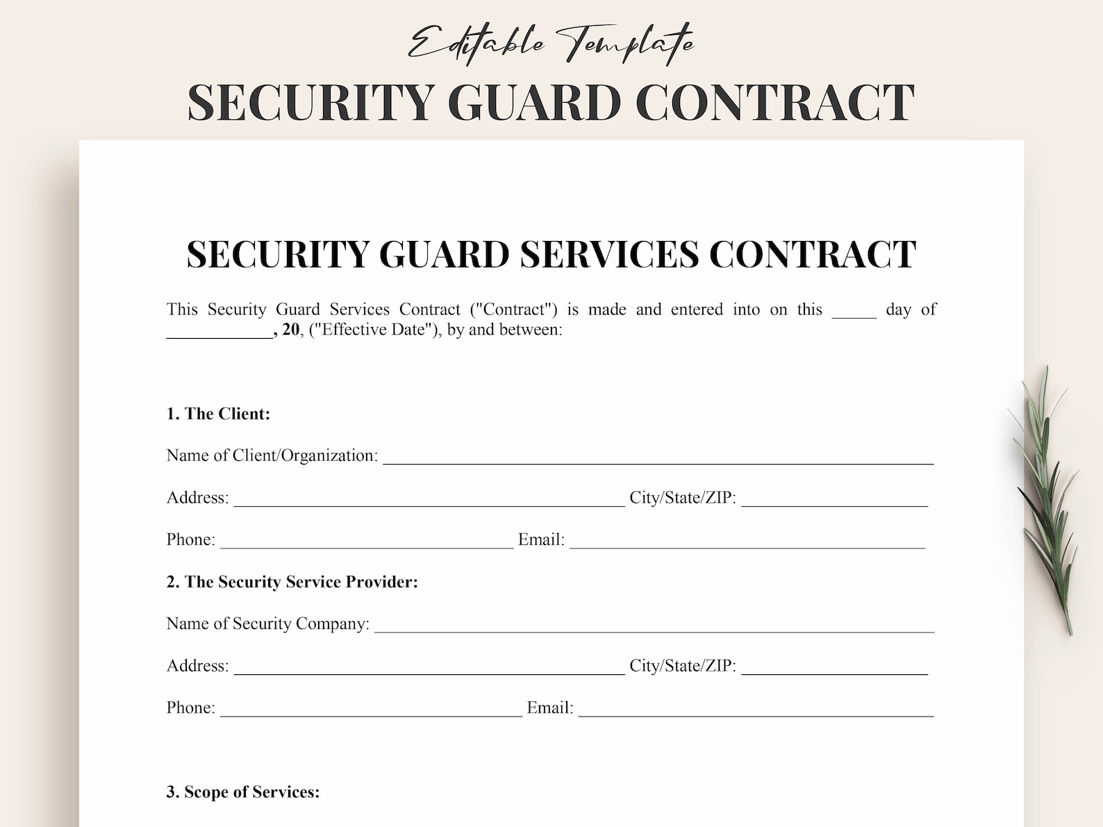 Printable Security Guard Contract Template PDF & Word - Customizable ...