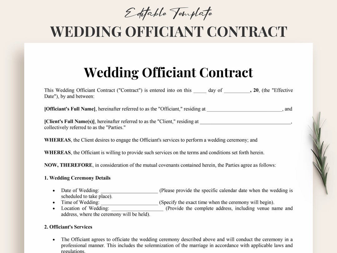 Editable Wedding Officiant Contract Template Ceremony Agreement Editable Wedding Officiant Contract Template Ceremony Agreement