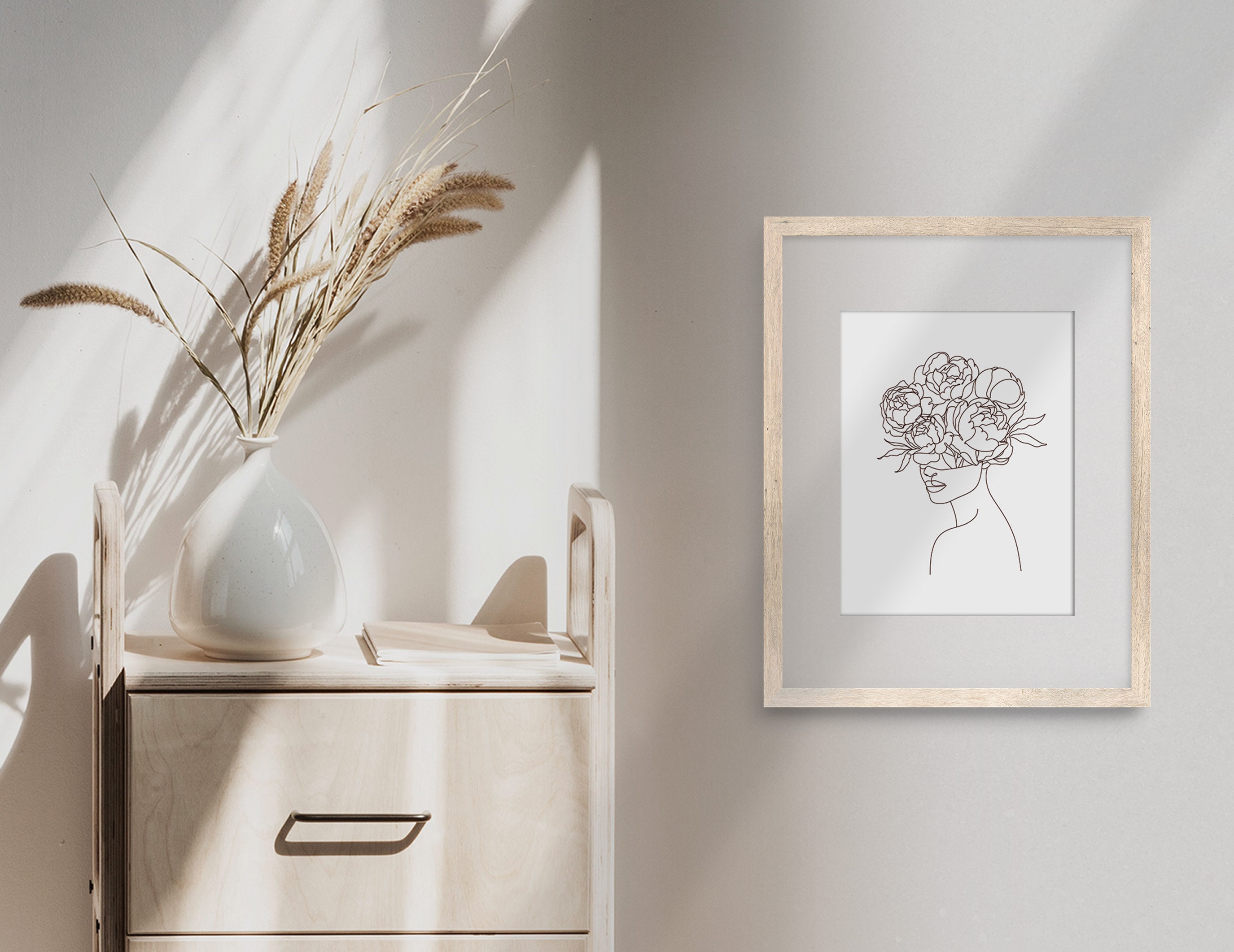 Floral Woman Line Art Print, Minimalist Wall Art, Line Art Print,female ...