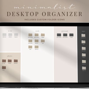 Desktop Wallpaper Organizer Macbook, Minimalist Windows Desktop Organizer, Includes 12 Custom Folder Icons, Boho Warm Neutral Pastel Colors