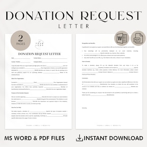 Modelo PDF de carta de solicitação de doação profissional - Microsoft Word editável - Modelo para organizações sem fins lucrativos - Carta de arrecadação de fundos, formulário de solicitação de doação