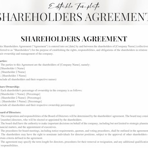 Comprehensive Shareholders Agreement Template Word & PDF | Legal and Binding | Instant Download