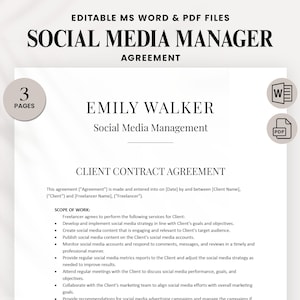 Freelance Social Media Manager Contract Template, Social Media Management Contract Template, Freelance Social Media Contract Template