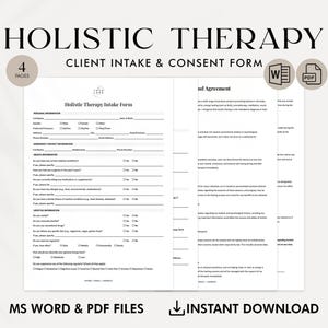 Holistic Therapy Intake | Editable PDF & Word | Holistic Therapy Consent Form | Holistic Therapy Consultation Forms | Wellness Assessment