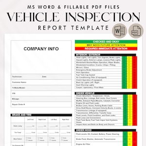 Vehicle Inspection Report Template - Editable Car or Equipment Rental Inspection Checklist Used Vehicle Inspection Sheet - Fillable PDF Form