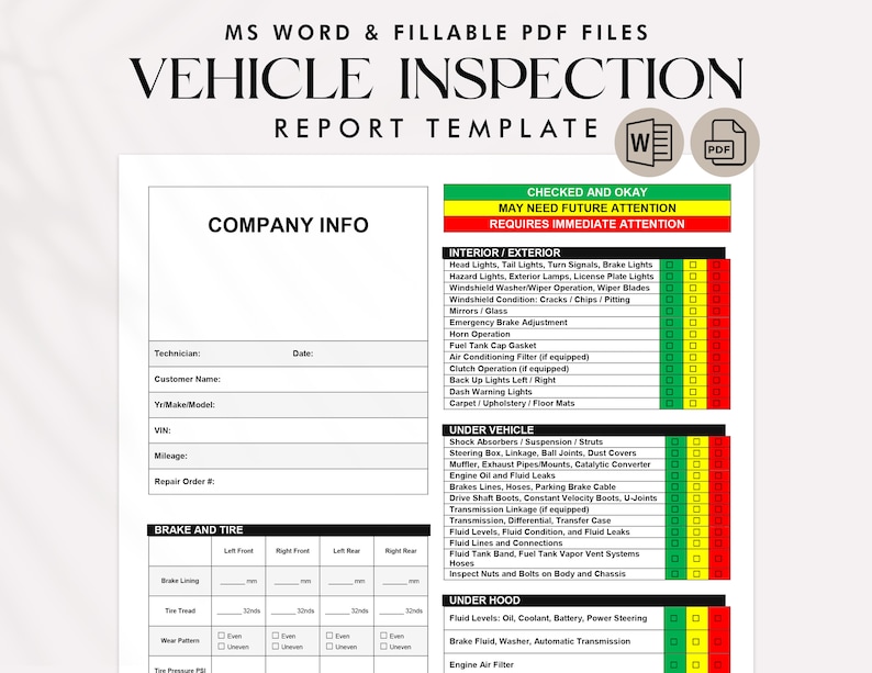 Vehicle Inspection Report Template - Editable Car or Equipment Rental ...