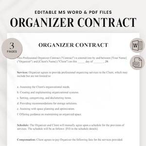 Professional Organizer Contract Template | Customizable & Comprehensive Agreement | Organizing Services Agreement | Instant Download