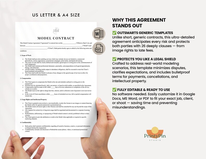 Comprehensive Model Contract Agreement Template | Professional Modeling ...