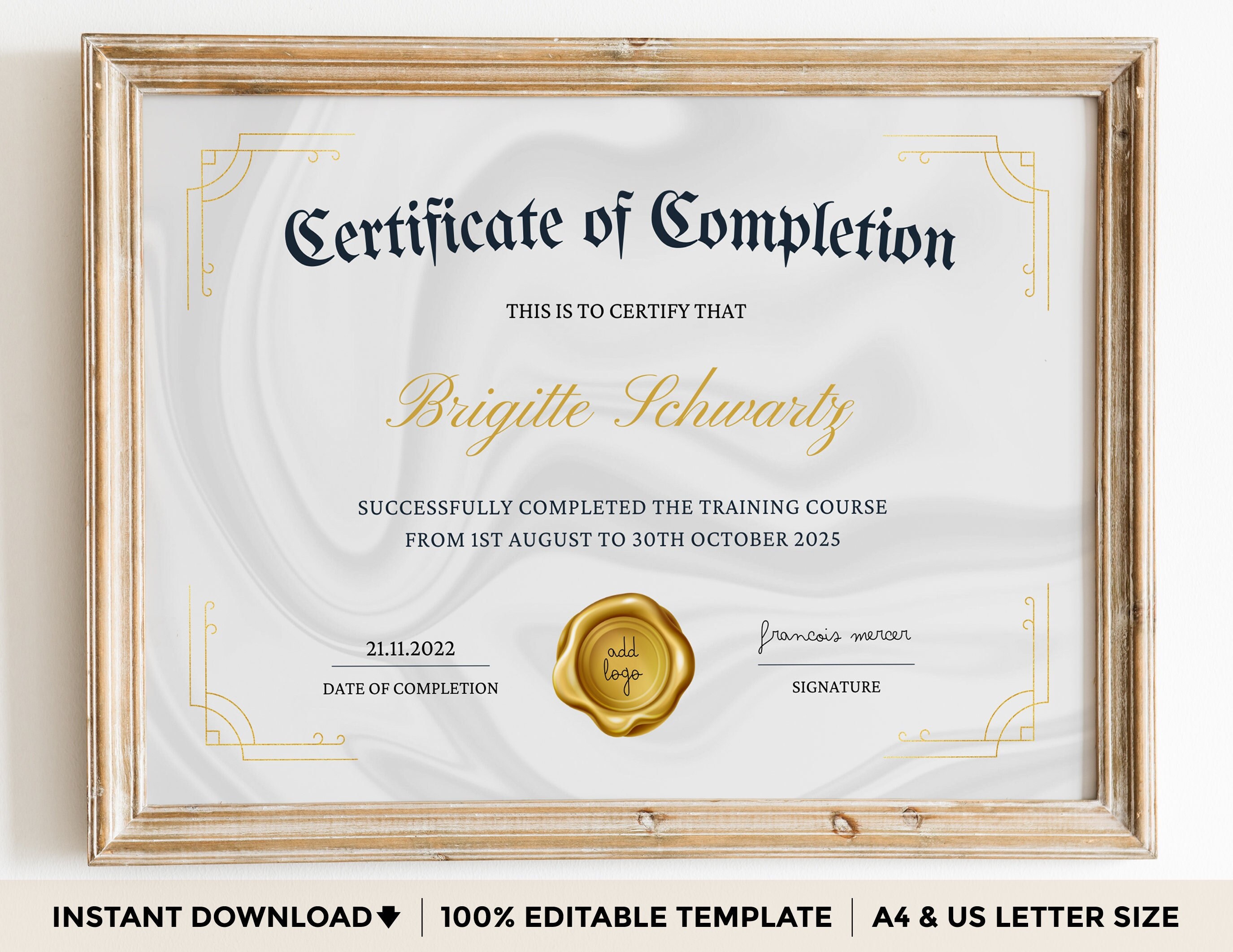 Editable Certificate Of Completion Editable Certificate Of Completion