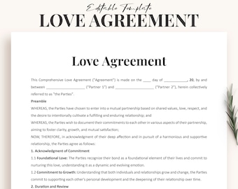 Bearbeitbare Liebesvereinbarungsvorlage - Engagementplan für Paare in Word & PDF, anpassbarer Beziehungsplan für Harmonie und Wachstum