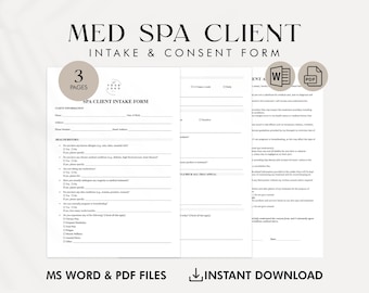 Spa Client Intake Form Med Spa Consent Form Editable Spa Consultation Form Client Health Questionnaire Printable PDF Digital Download