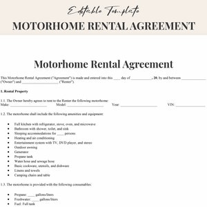 Motorhome Rental Contract Template - Rv Rental Agreement Contract - Rv Lease Agreement - Recreational Vehicle Rental Agreement PDF & WORD