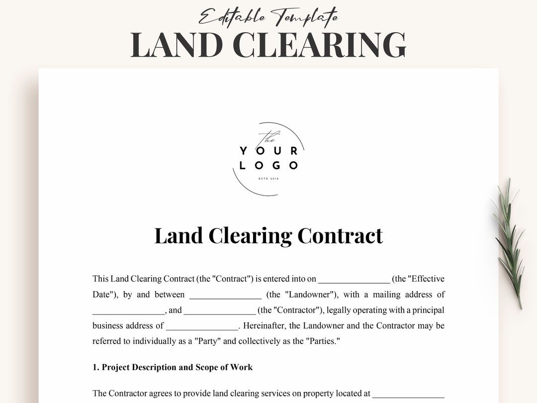 Land Clearing Contract Template Editable Professional Agreement Land Clearing Contract Template Editable Professional Agreement