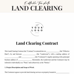 Land Clearing Contract Template Editable Professional Agreement Instant Download Land Clearing Contract Template Editable Professional Agreement Instant Download