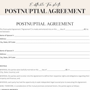 Puede incluir: Una plantilla de documento legal de acuerdo prenupcial imprimible. Este documento está diseñado para ser completado por parejas que desean definir sus derechos y obligaciones con respecto a la propiedad y las finanzas.