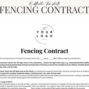 Fencing Contract Template - Fence Contract - Professional Fencing Agreement - Editable Word/PDF - Customize & Protect Your Projects