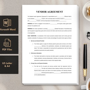 Vendor Agreement Template Word / PDF Customizable Business Contract