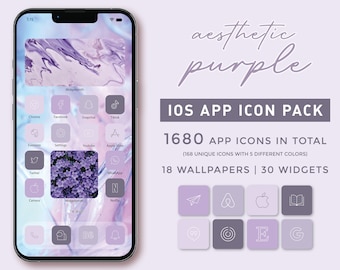 Purple iOS App Icon Pack - iOS 17 Custom iPhone Theme - 168 Unique Icons in 5 Colors Each + 30 Widgets + 18 Wallpapers