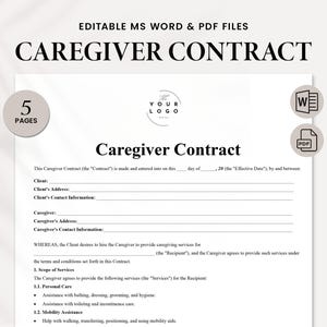 介護者契約書テンプレート | 編集可能な介護者契約書 PDF および WORD フォーム | プロフェッショナル在宅介護契約書 | 個人介護者契約書