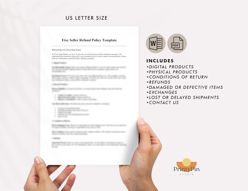 Etsy Seller Refund Policy Template, Etsy Shop Return Policy Form